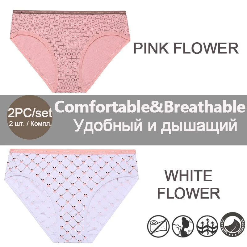 FINETOO 1/2PCS Women's Cotton Panties Sexy Lingerie Fashion Letter Waist Female Cute Pantys M-XXL Ladies Floral Printed Briefs
