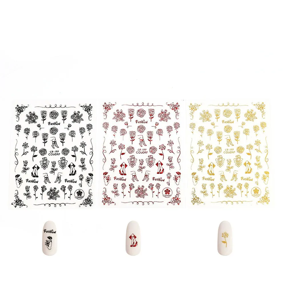 3Pcs Nail Stickers 3D Adhesive DIY Nail Art Transfer Flowers Love Abstract Sexy Woman Face Design Stickers For Nails Manicure-Nail Inspo