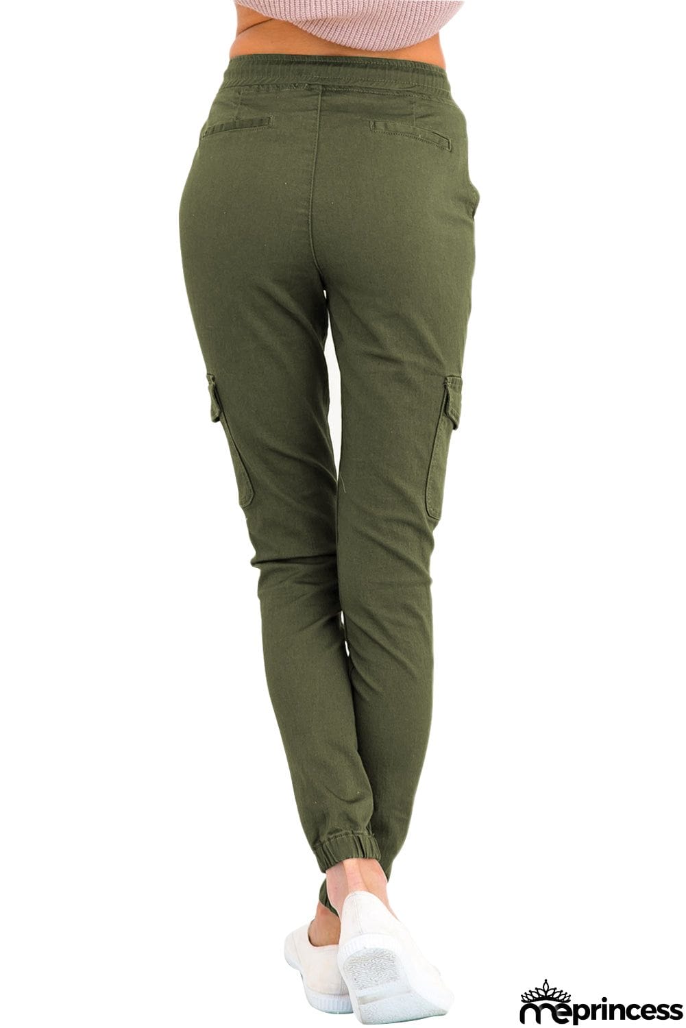 Army Green Drawstring Ankle Pocket Denim Jeans
