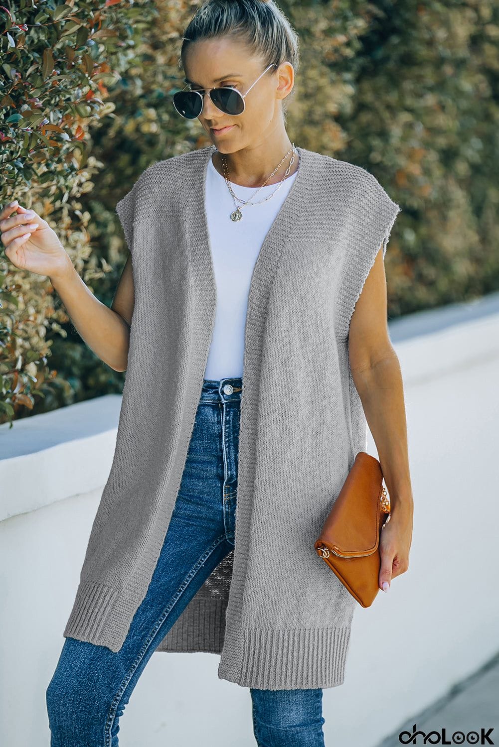 Basic Gray Vest Cardigan Sweater