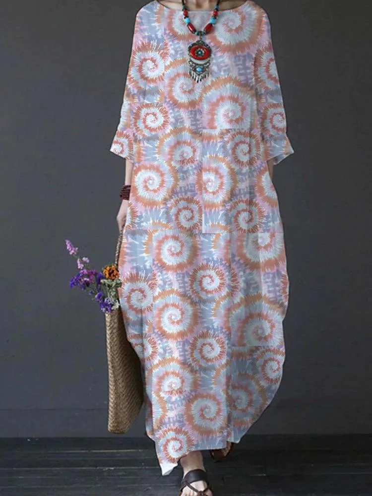 Women's Classic Tie-Dye Spiral Floral Maxi Dress