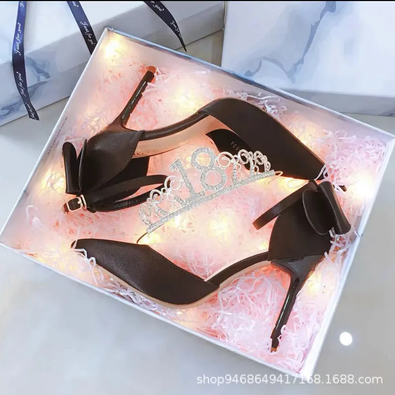 Breakj Breakj New Summer Buckle With Bow High Heels Fine Heel Head Of Women's Shoes Sandals