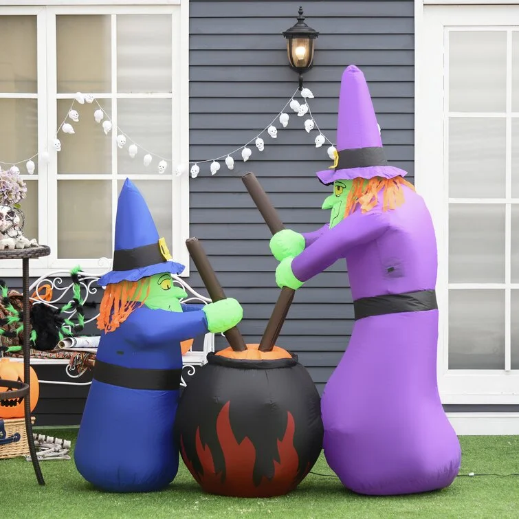 Outdoor Air-blown Brewing Witches with Cauldron Halloween Inflatable