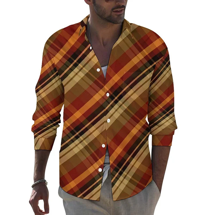 Personalized Design Thanksgiving Men's Lapel Pocket Long Sleeve Shirt Full Print