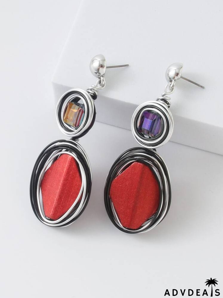 Rhinestone Decor Oval Drop Earrings