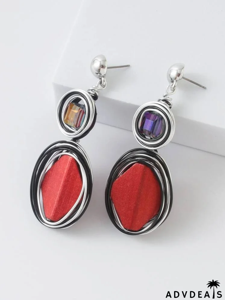 Rhinestone Decor Oval Drop Earrings