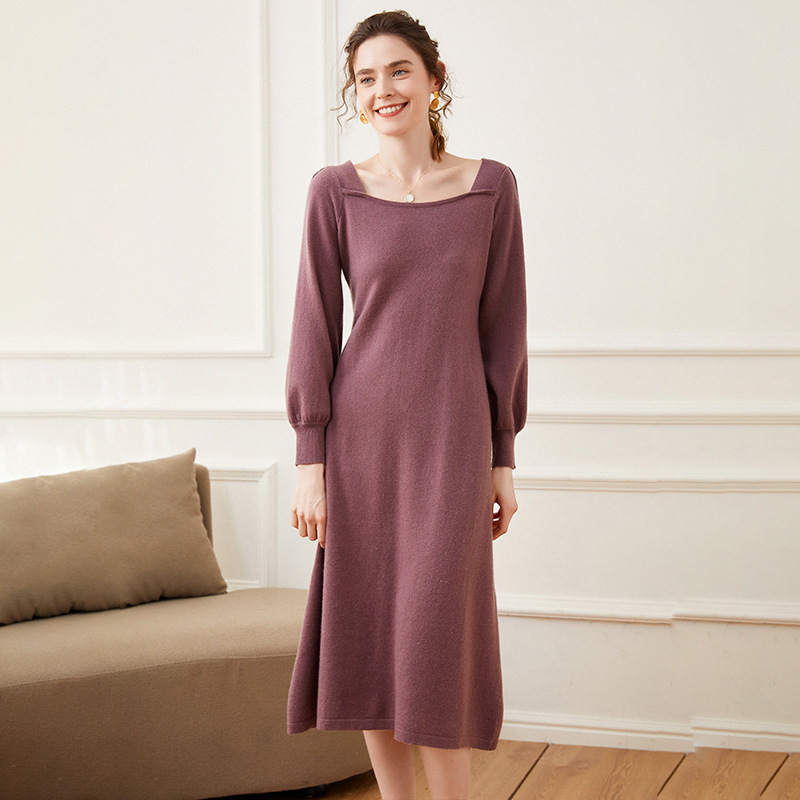 Squareneck Cashmere Dress For Women REAL SILK LIFE