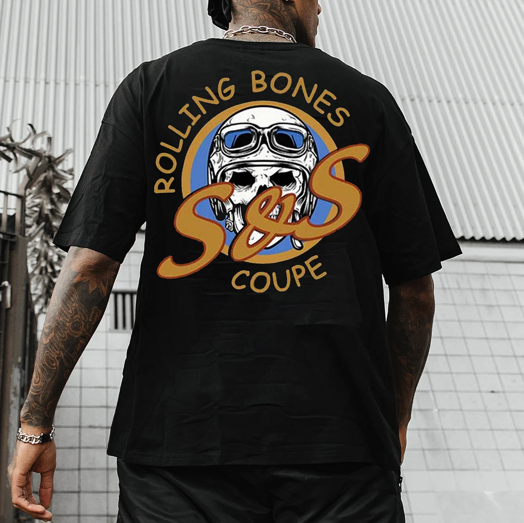 ROLLING BONES COUPE Helmet Skull Print Men's T-shirt