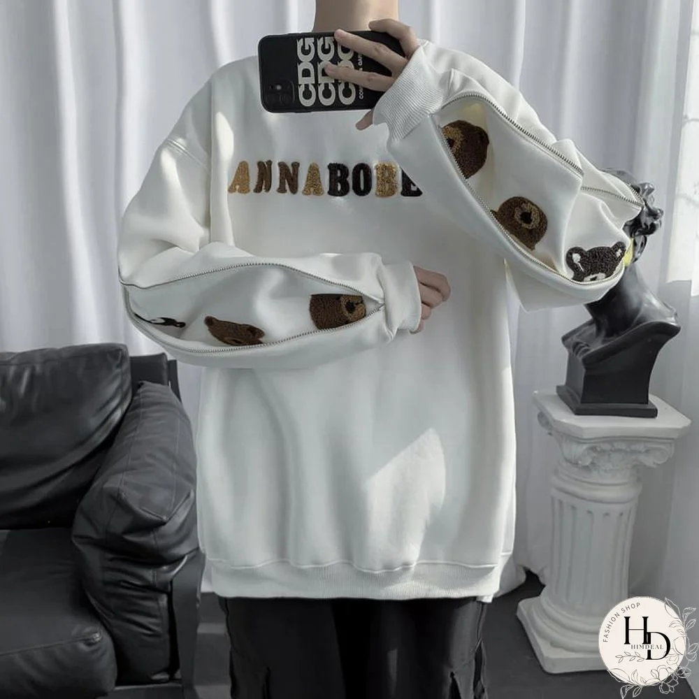 Oversized Sweatshirts Vintage Womens Spring Autumn Hoodies Clothes Couple Loose Casual Embroidery Bear Long Sleeve Pullover Tops