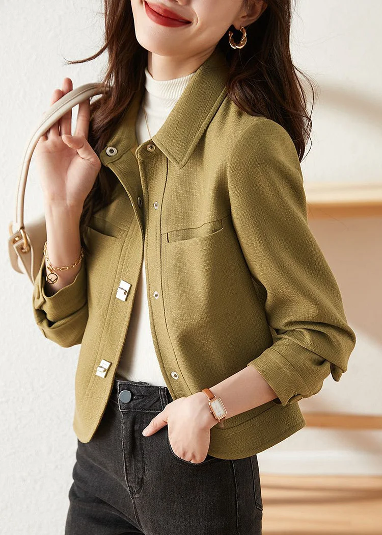 Elegant Green Peter Pan Collar Slim Fit Cotton Coats Fall