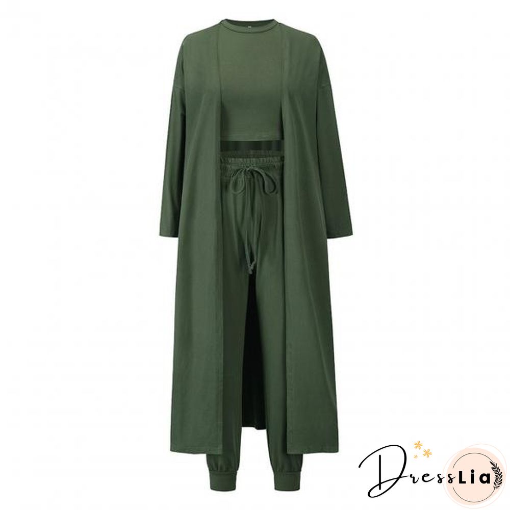 1 Set Simple Outfit Suit Solid Color Autumn Winter Solid Color Vest Coat Pockets Pants Drawstring For Office