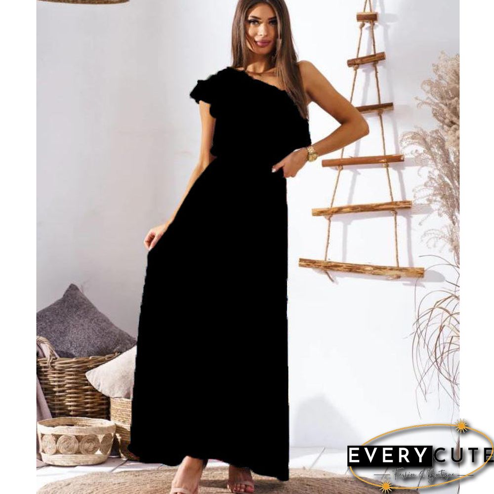 One Shoulder Wrap Waist Maxi Dress