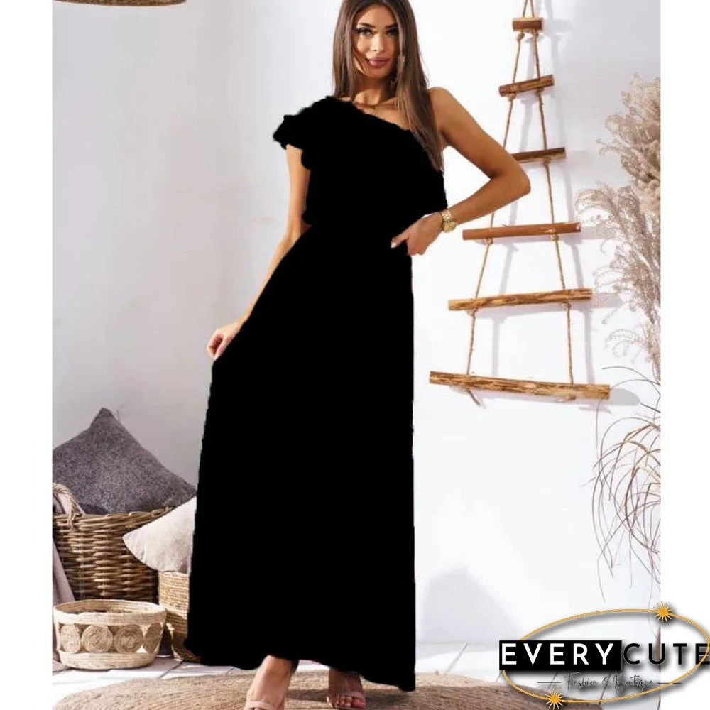One Shoulder Wrap Waist Maxi Dress