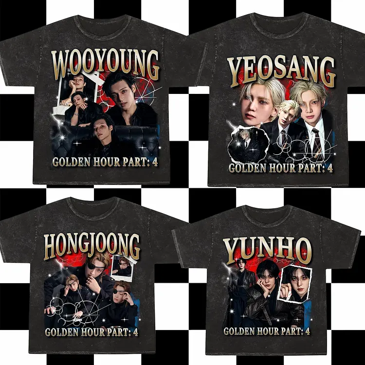 ATEEZ Tシャツ Ateez Golden Hour Part 4 Members Washed T-Shirt