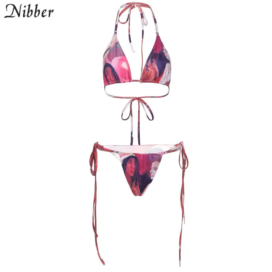 Nibber Sexy Printed Suspenders Women's Swimwear Bikini Swimwear Backless Swimwear Beach Casual Vacation Beach Party Swimwear 514-1