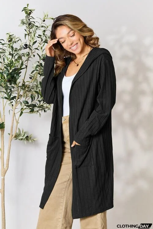 Basic Bae Full Size Ribbed Open Front Long Sleeve Cardigan
