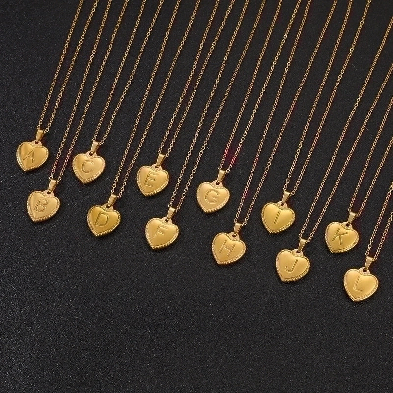 Vintage Style Minimalist Heart Shape Stainless Steel 18K Gold Plated Pendant Necklace