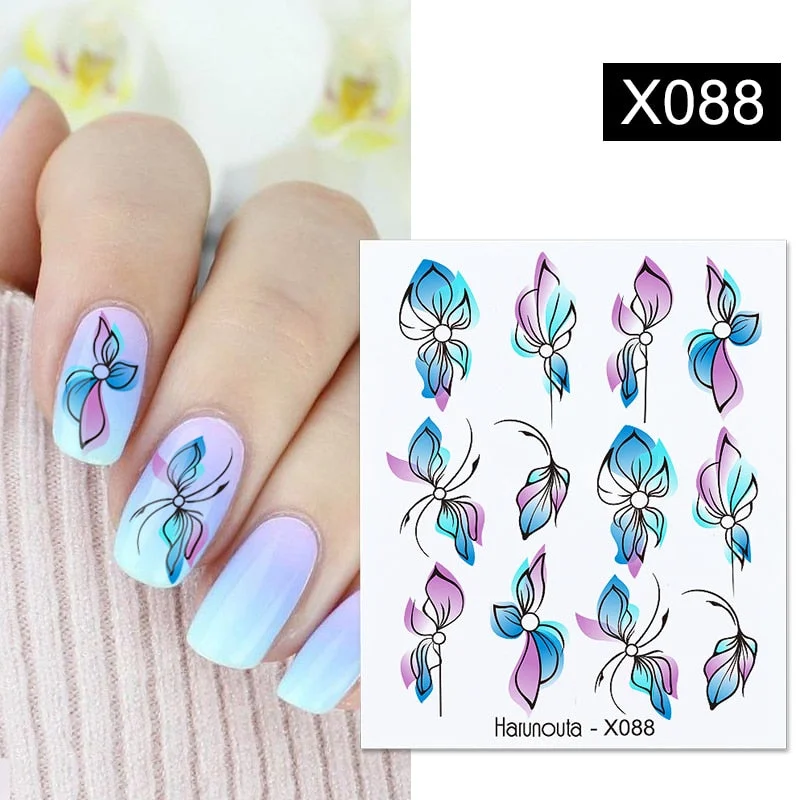 Harunouta Spring Water Nail Decal And Sticker Flower Leaf Tree Green Simple Summer DIY Slider For Manicuring Nail Art Watermark