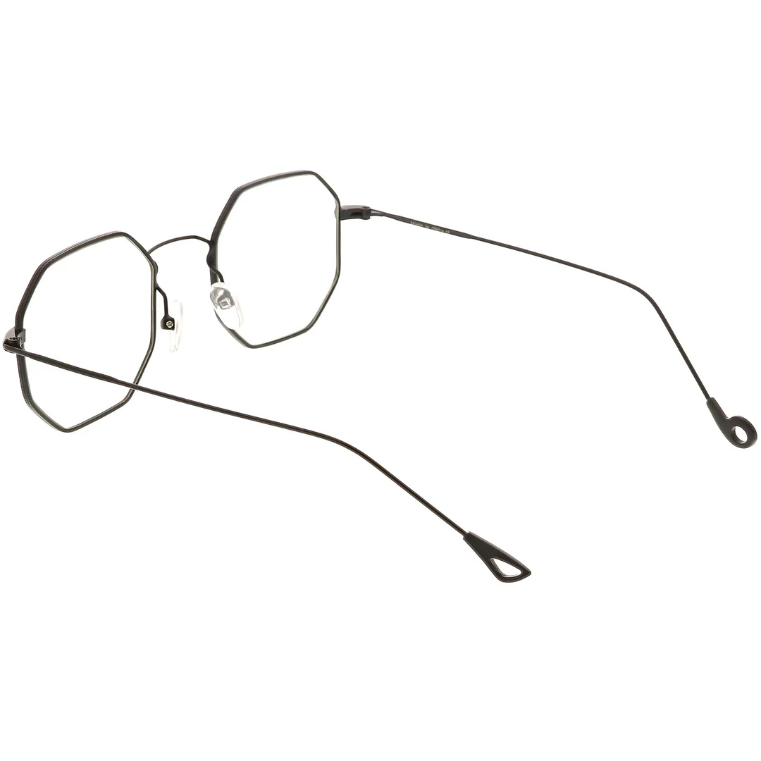 Premium Geometric Octagon Eyeglasses Ultra Slim Metal Clear Flat Lens 49mm