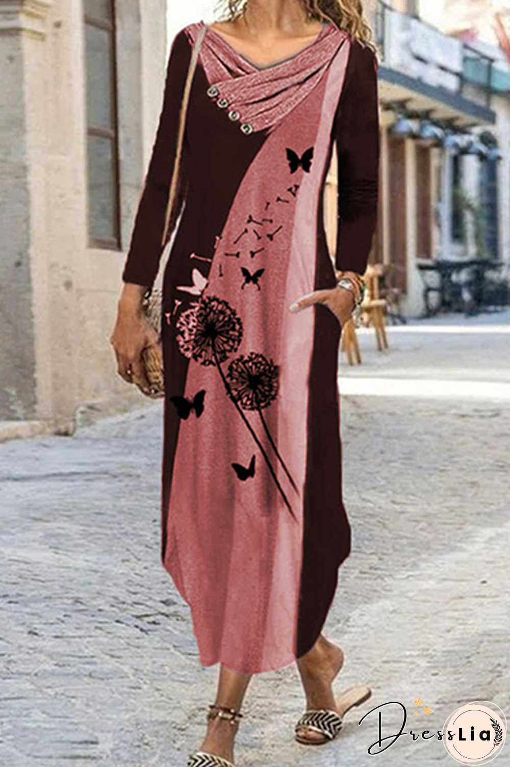 Casual Print Split Joint  Contrast Irregular Dress Dresses