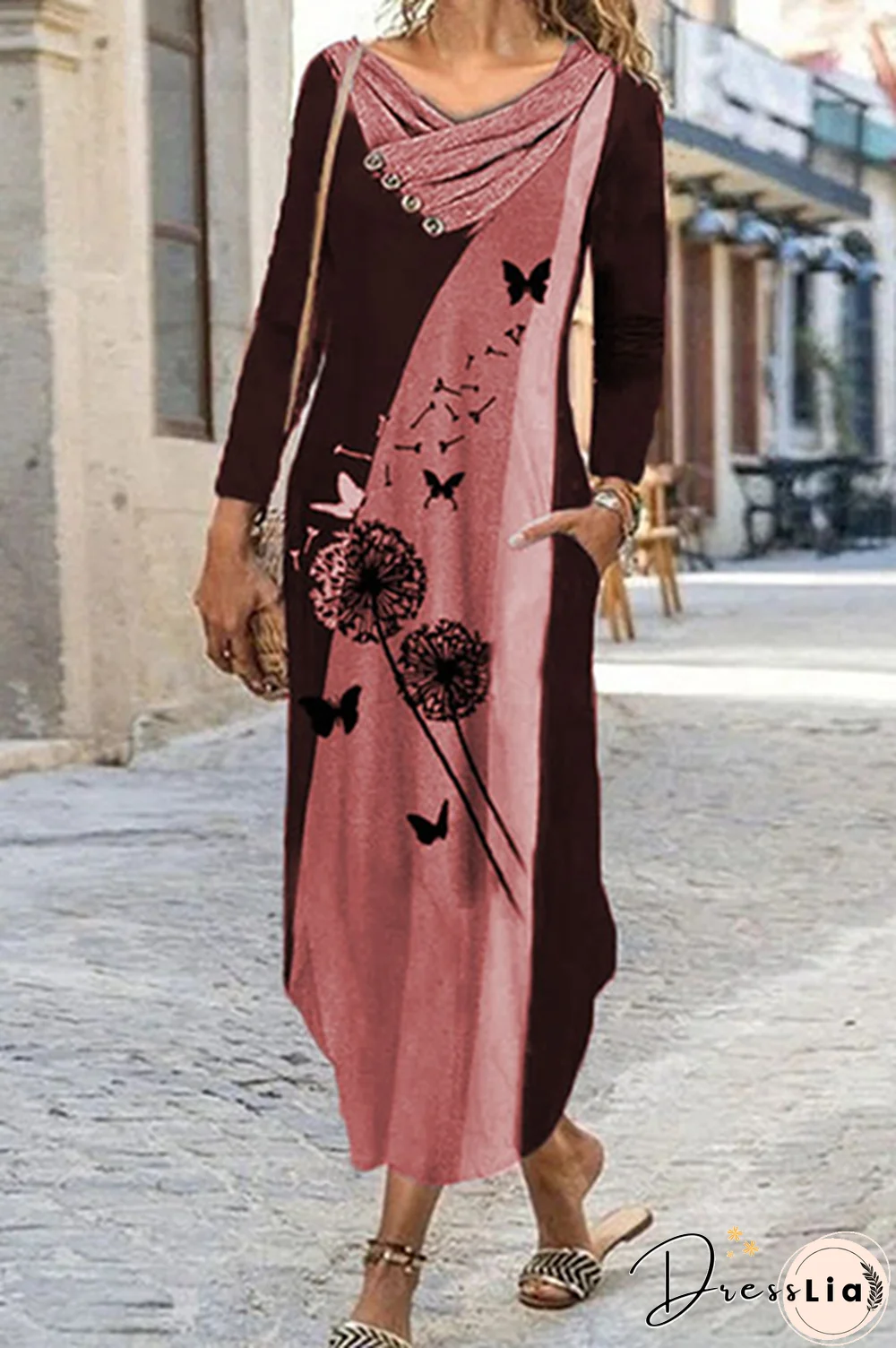 Casual Print Split Joint  Contrast Irregular Dress Dresses