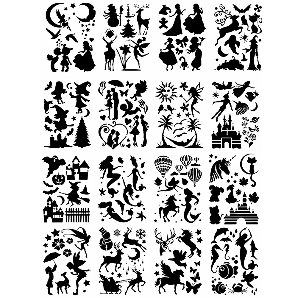 16Pcs Drawing Stencils Painting Stencils 11.7x8.3In People Animal Plant  Stencil