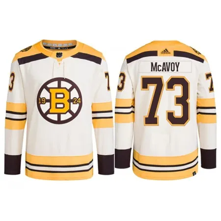 Men's Boston Bruins #73 Charlie McAvoy Cream 100th Anniversary Stitched Jersey