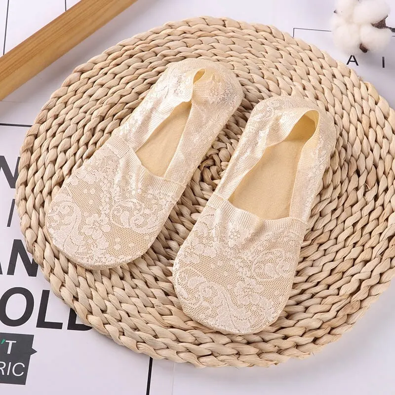 New Transparent Short Lace Socks Women Flower Short Antiskid Invisible Breathable Silicone Ankle Socks Summer Hollow Out Sox
