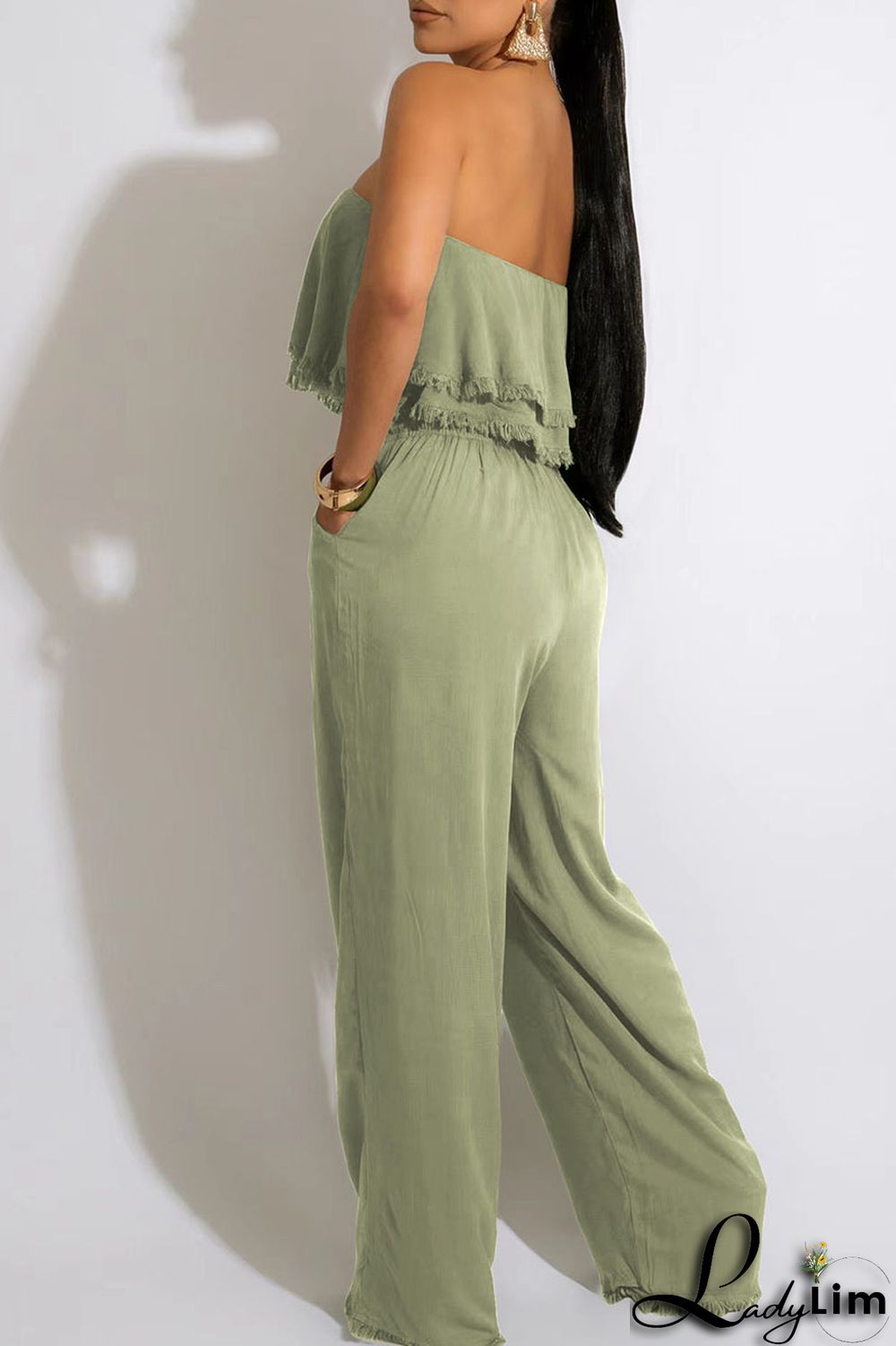 White Casual Solid Patchwork Strapless Straight Jumpsuits