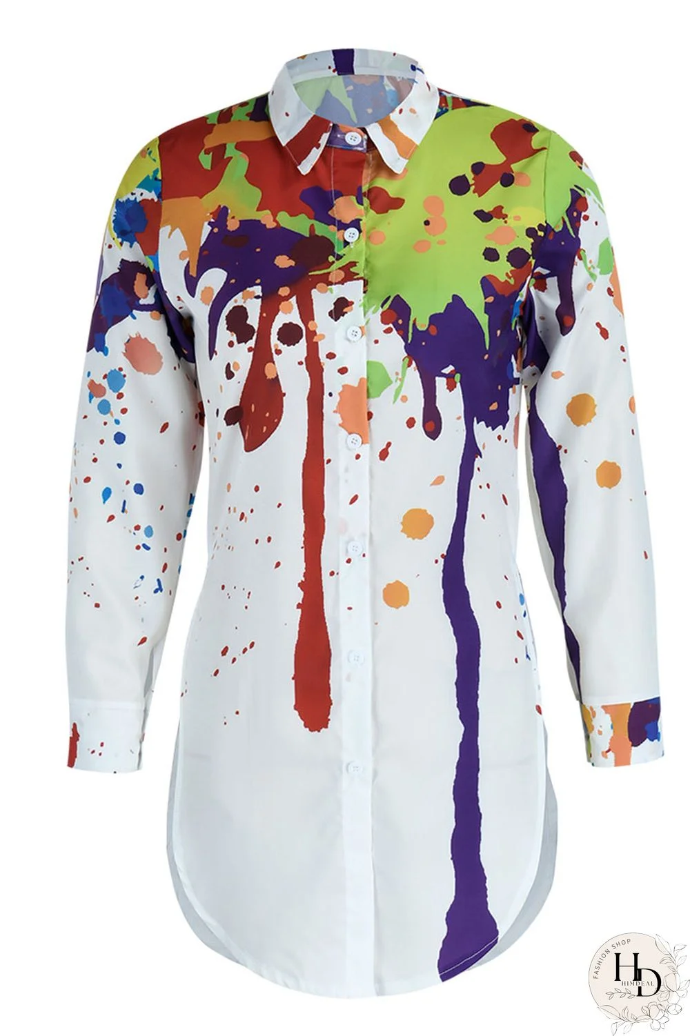 Black Pink Casual Print Patchwork Slit Turndown Collar Tops