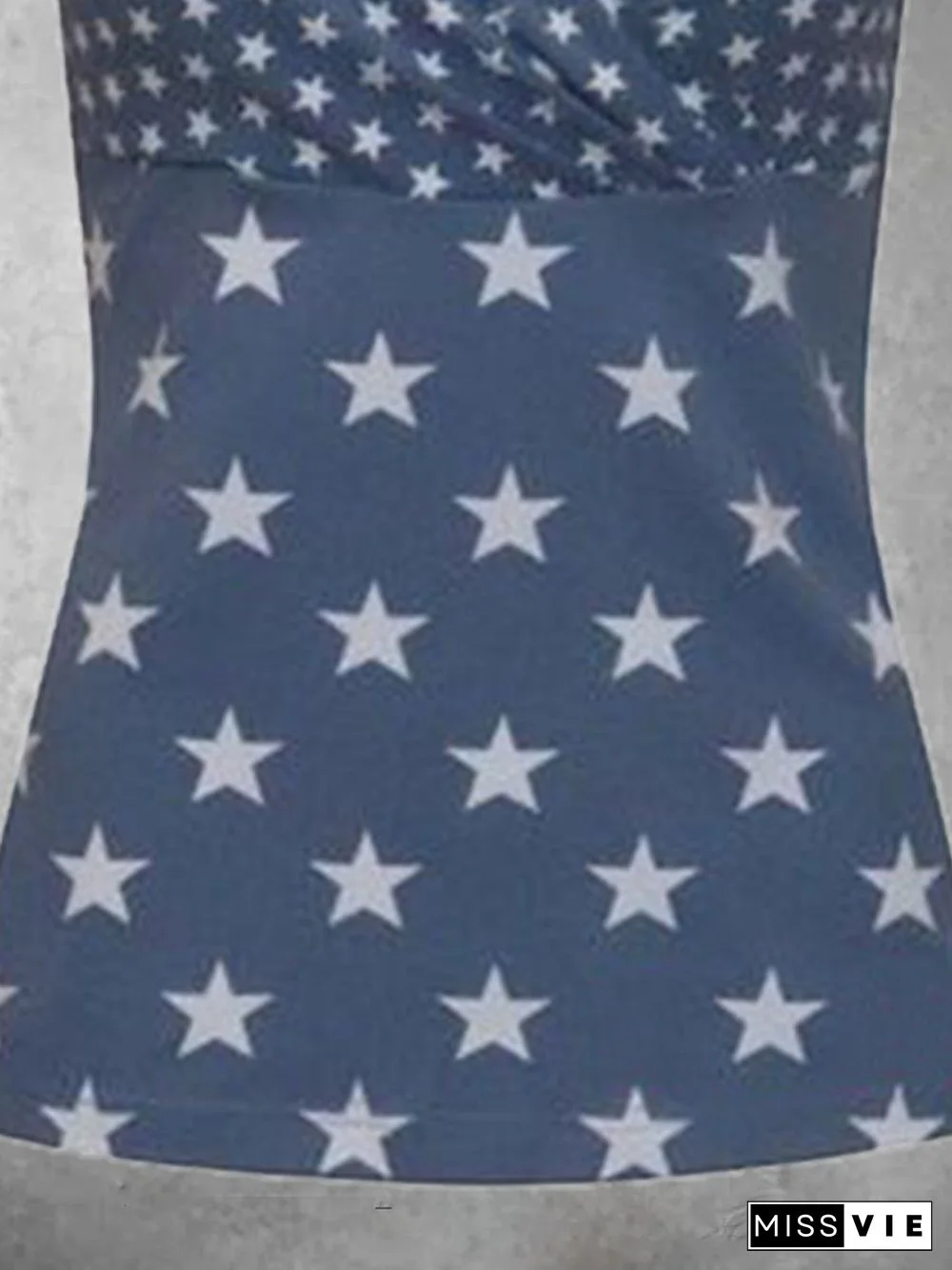 Star Short Sleeve Printed Cotton-blend V neck Sweet Summer Blue Top