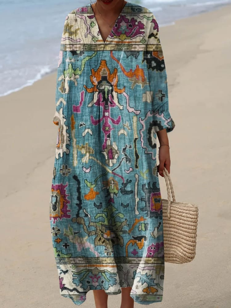 Womens Retro Floral Pattern Print Casual Dress