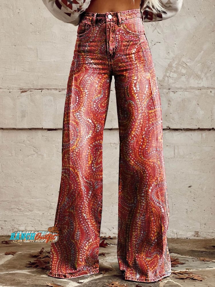 Women’s Red Print Casual Wide Leg Pants Multicolor / S