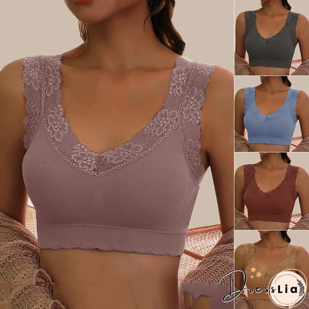 Women Fashion Lace Floral Edge Bralette Tops V-neck Sleeveless Tank Tops Crop Top Bra Ladies Camisole Vest Beauty Back Brassiere Femme