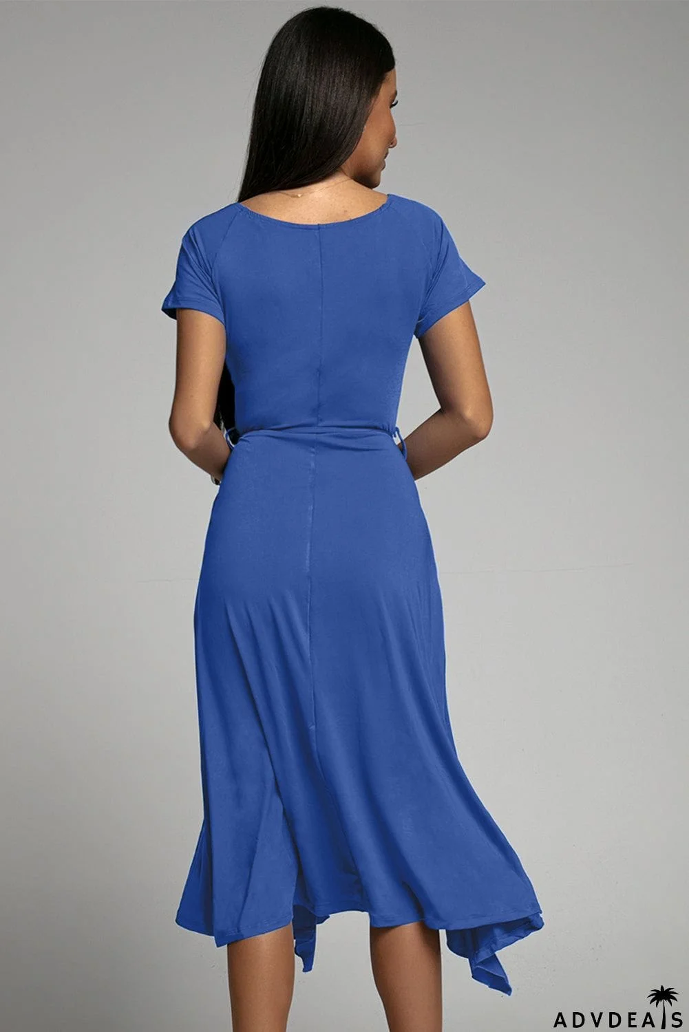 Blue Short Sleeve Midi Dress