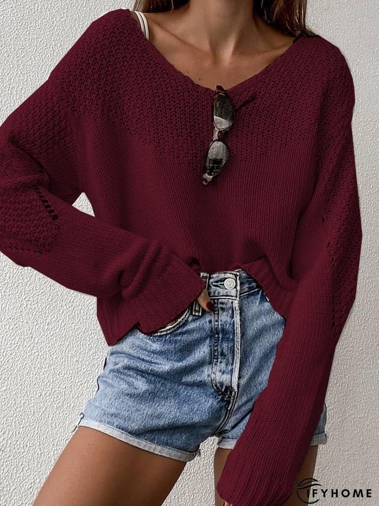 Women's Sweaters Loose V-Neck Long Sleeve Sweater | IFYHOME