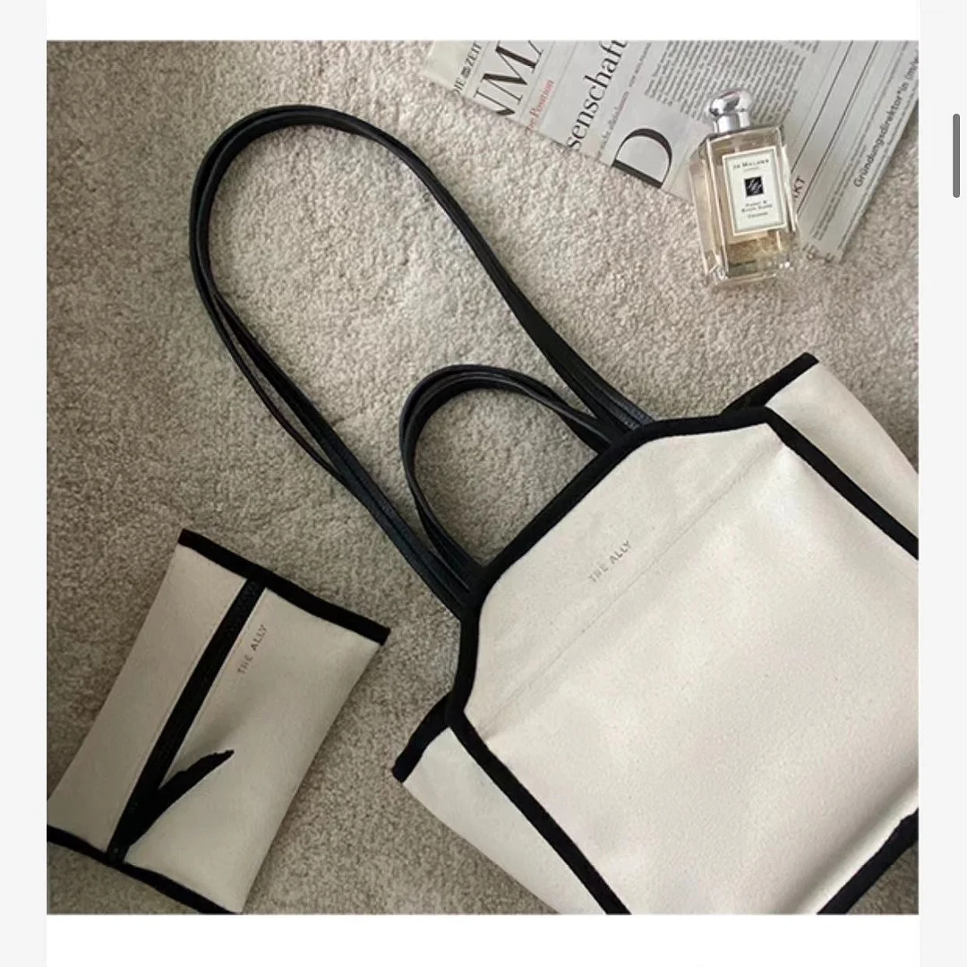 Pongl Women Tote Bag Cotton Casual Solid Hasp SOFT High-Capacity Shoulder Bag Handbag Shopping Bag Simple