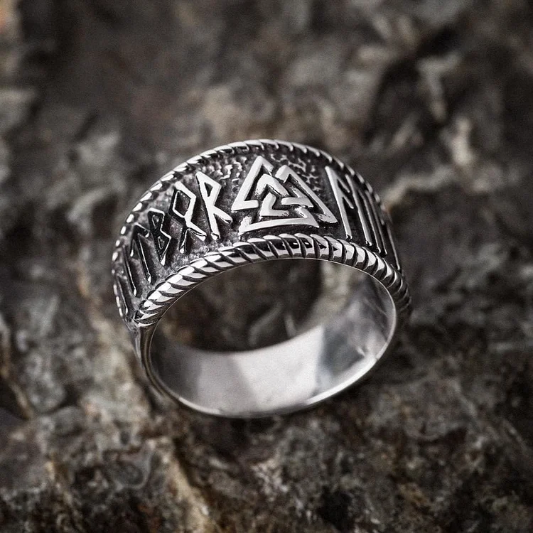 Classic Totem Valknut And Viking Rune Ring
