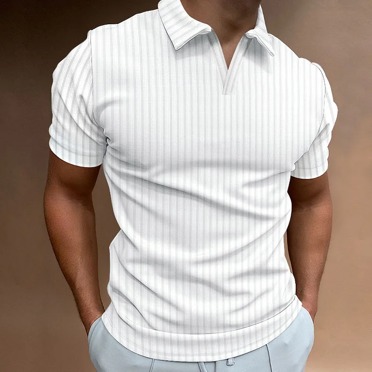 Daily Pit Stripe Half Placket Short Sleeve Polo Shirt