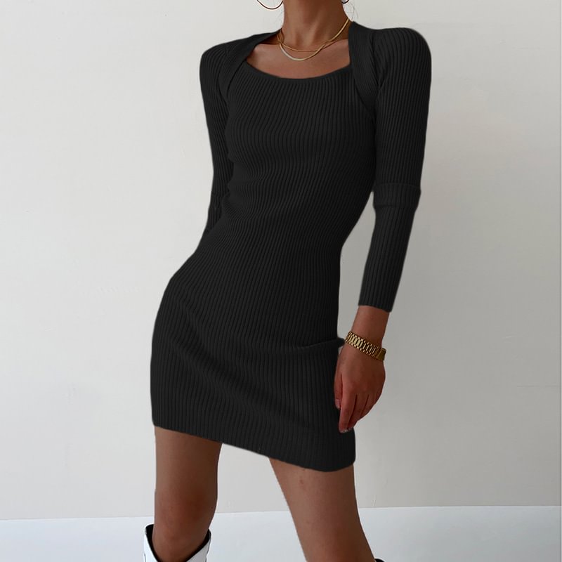 Square Neck Sexy Slim Body Sweater Dress