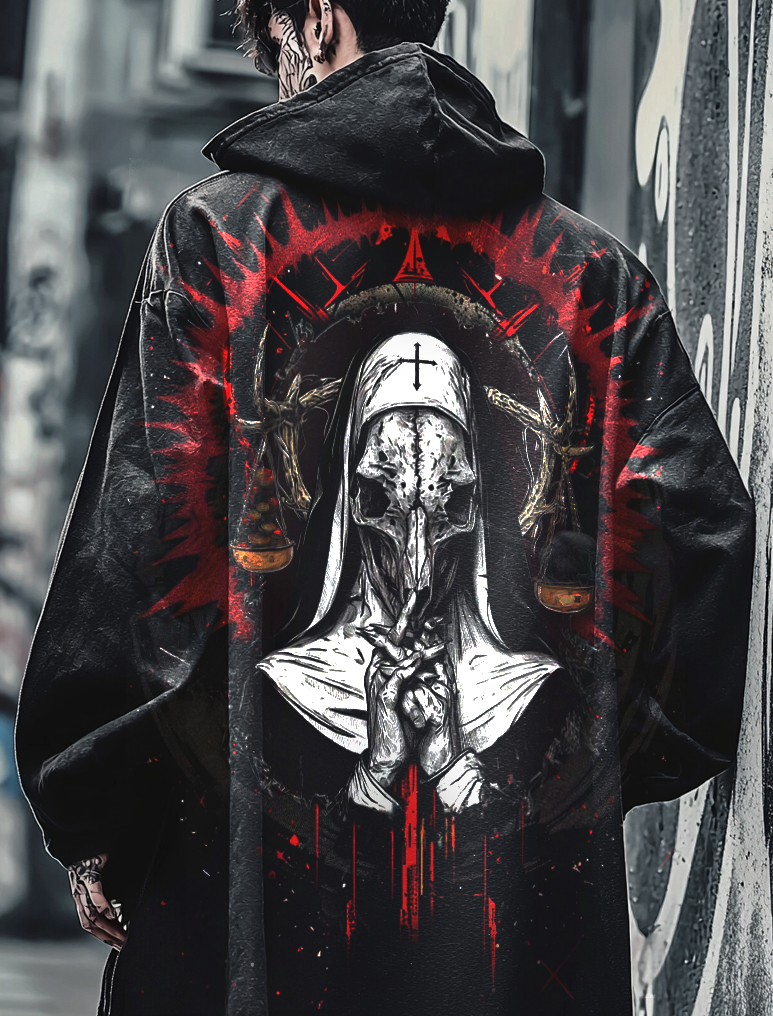 Men's Gothic Satanic Devil Nun Street Style Digital 3D Printed Casual Hooded Jacket / Rvogue / Rvogue