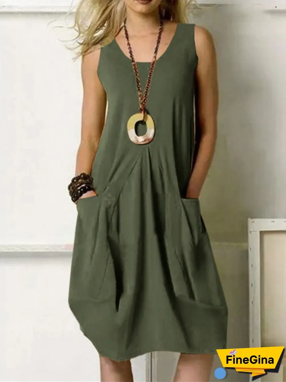 Women'S Dresses Casual Solid Sleeveless Pocket Dress