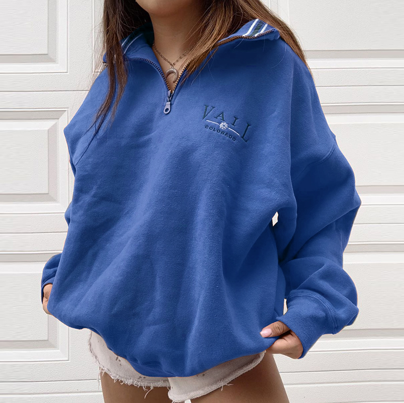 Womens Casual Standing Collar Loose Sweatshirt / [blueesa] /