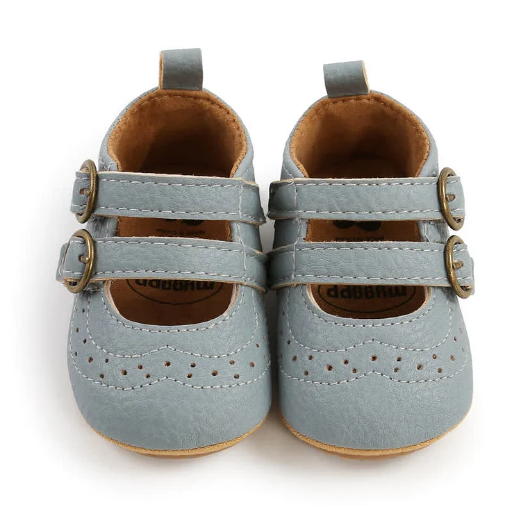 Baby Retro Double Buckle Leather Shoes