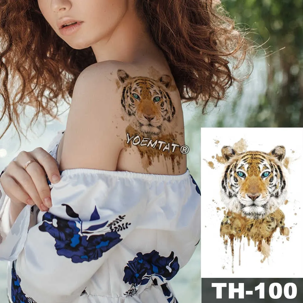 1 Sheet Animal Fake Tattoo Sticker Wolf Tiger Fox Cool Temporary Waterproof Body Art Tatoo Colored Draw For Women Men