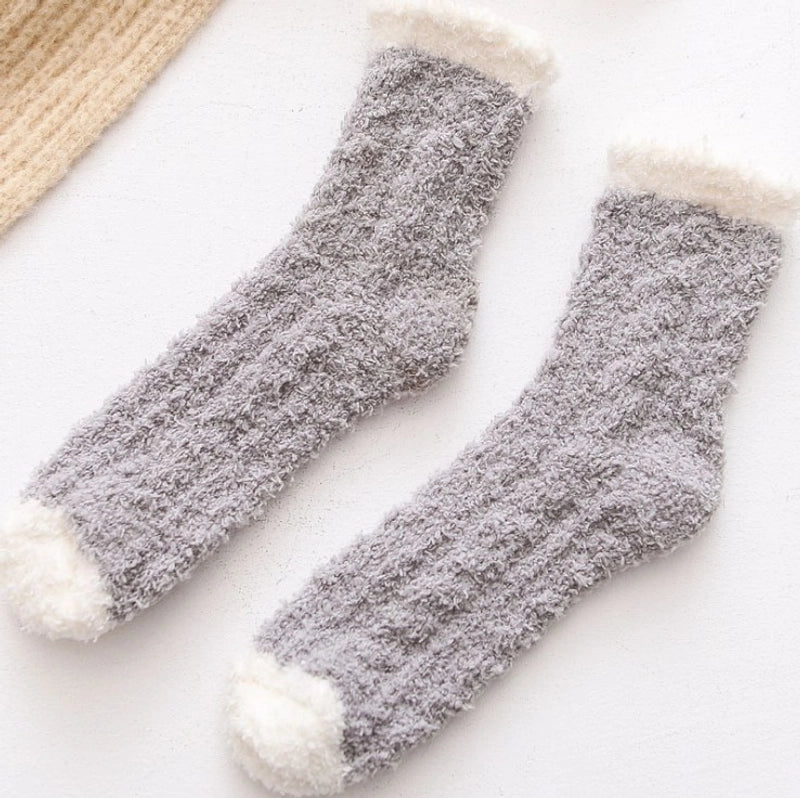 Coral Velvet Socks Women’s Autumn And Winter Velvet Thickened Towel Floor Socks Mid-tube Moon Socks Long-tube Sleep Socks Warm