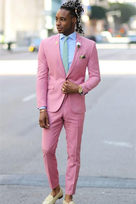 Classic Santiago Pink Tuxedo Wedding Two Pieces With Notched Lapel