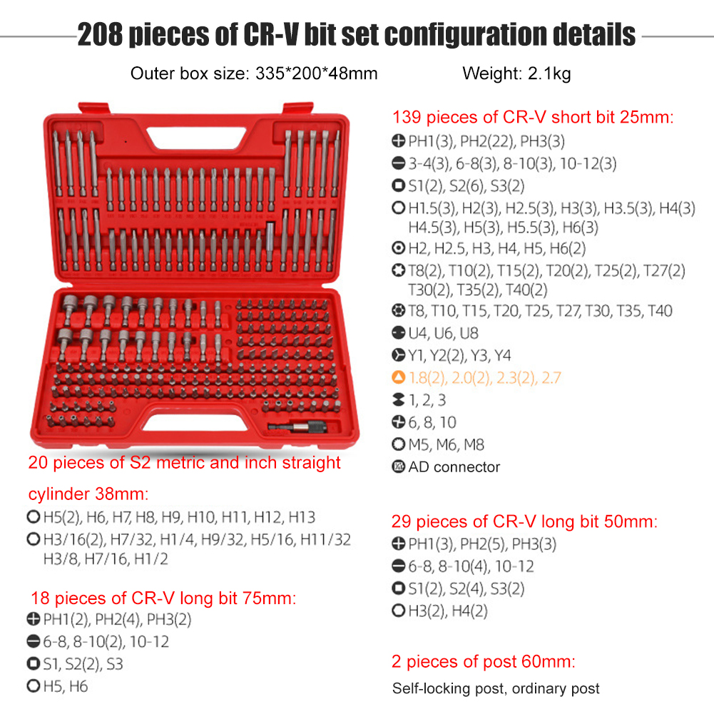 

208pcs Electric Screwdriver Bits Kit Sleeve Hand Repair Disassembly Tools, 501 Original