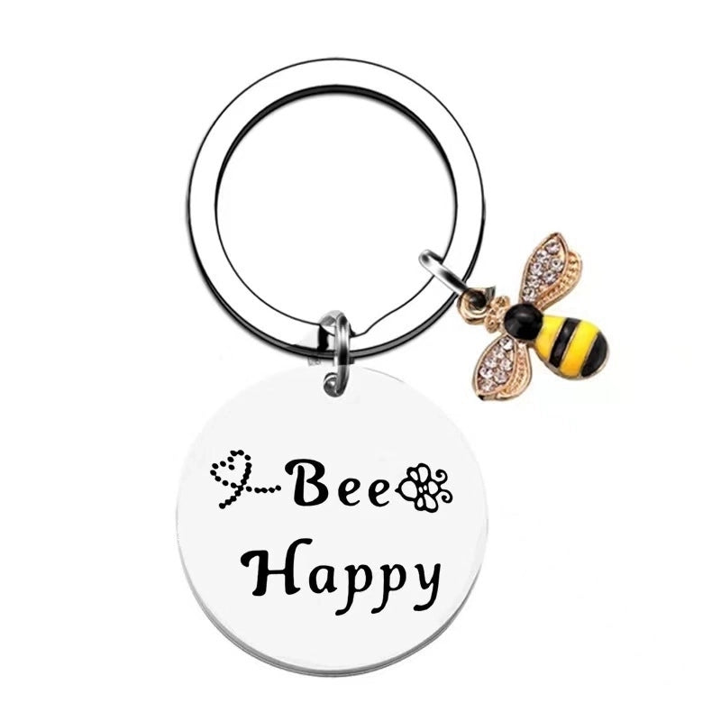 European And American Cross-border Amazon Bee Stainless Steel Keychain Christmas Valentine’s Day Gift Engraving Keychain