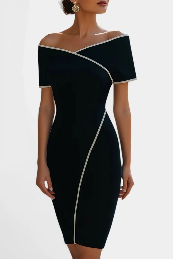 Off-Shoulder Sheath Dress with Contrast Trim
